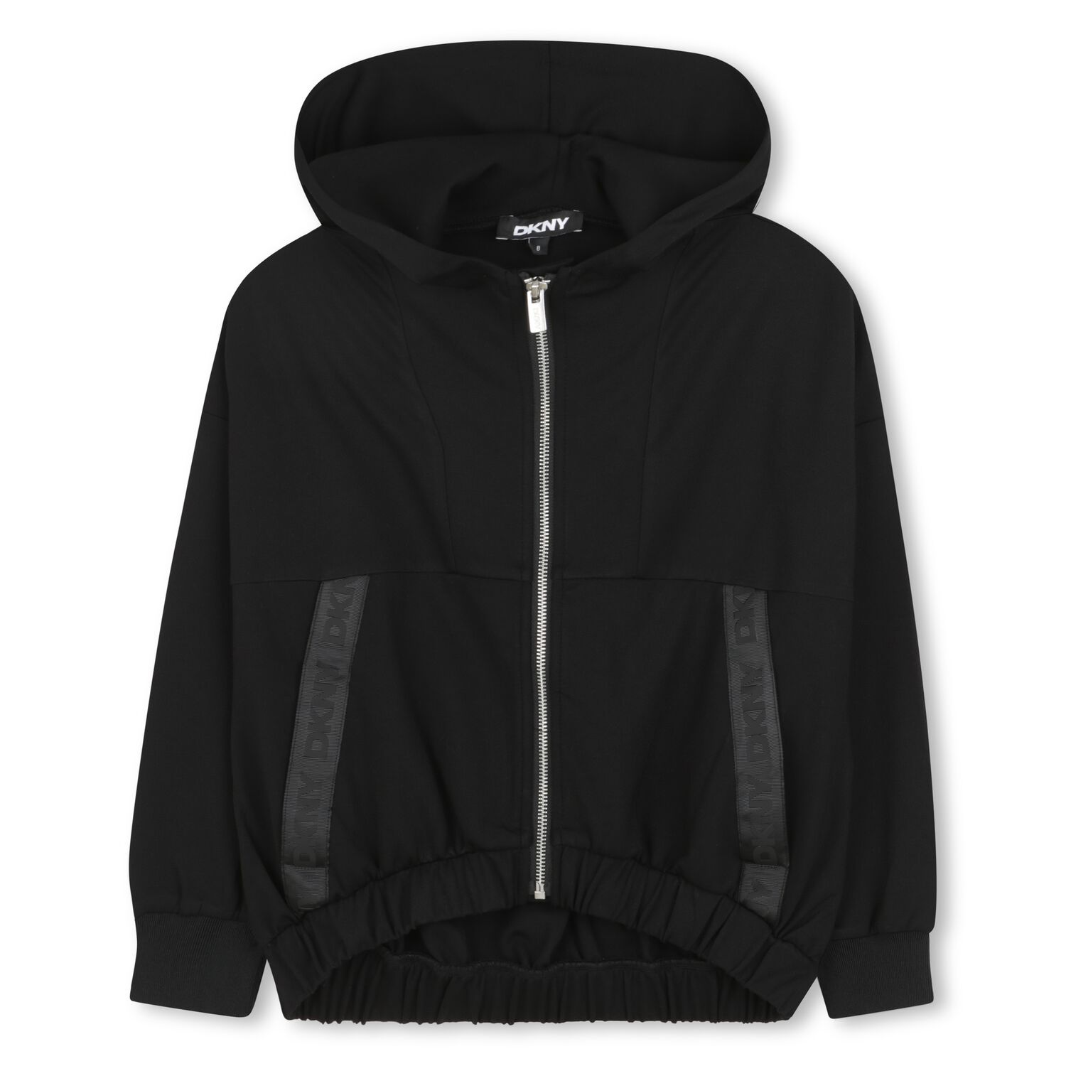Girls Black Logo Hooded Zip-Up Top, 1, hi-res image number null