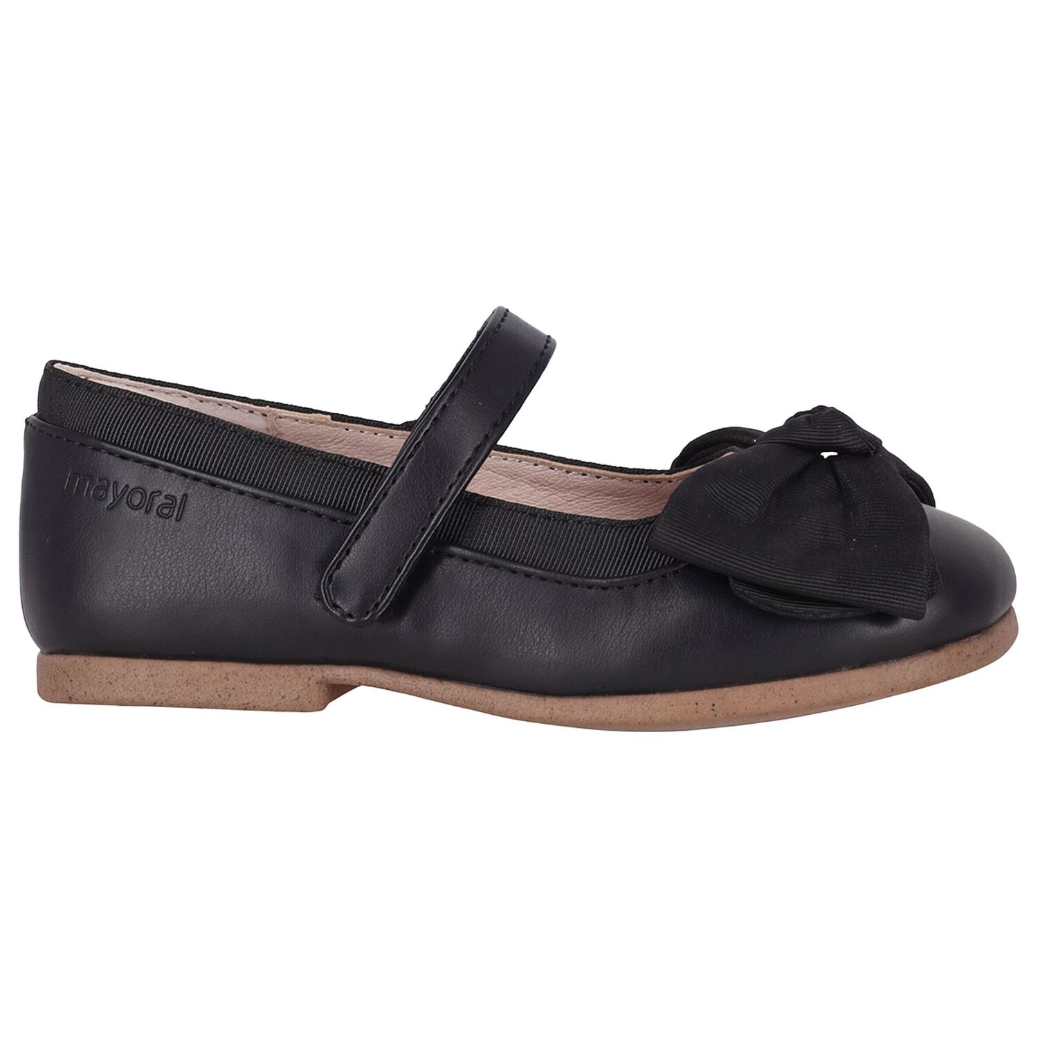 Younger Girls Black Flower Shoes, 1, hi-res