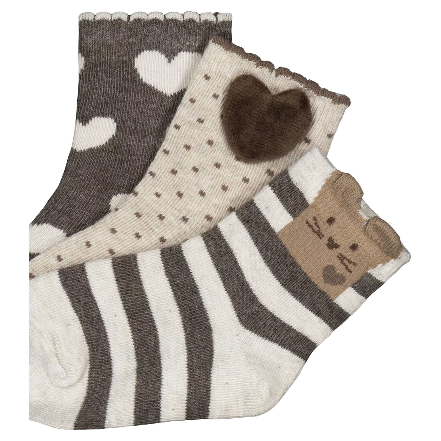 Younger Girls Beige, Ivory & Grey Socks ( 3 Pack ), 1, hi-res