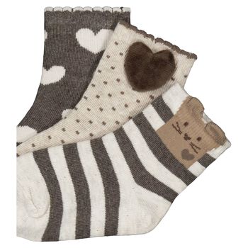 Younger Girls Beige, Ivory & Grey Socks ( 3 Pack )
