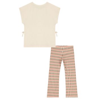 Girls Beige Flower Leggings Set