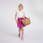 Girls Pink & Beige Straw Handbag, 1, hi-res