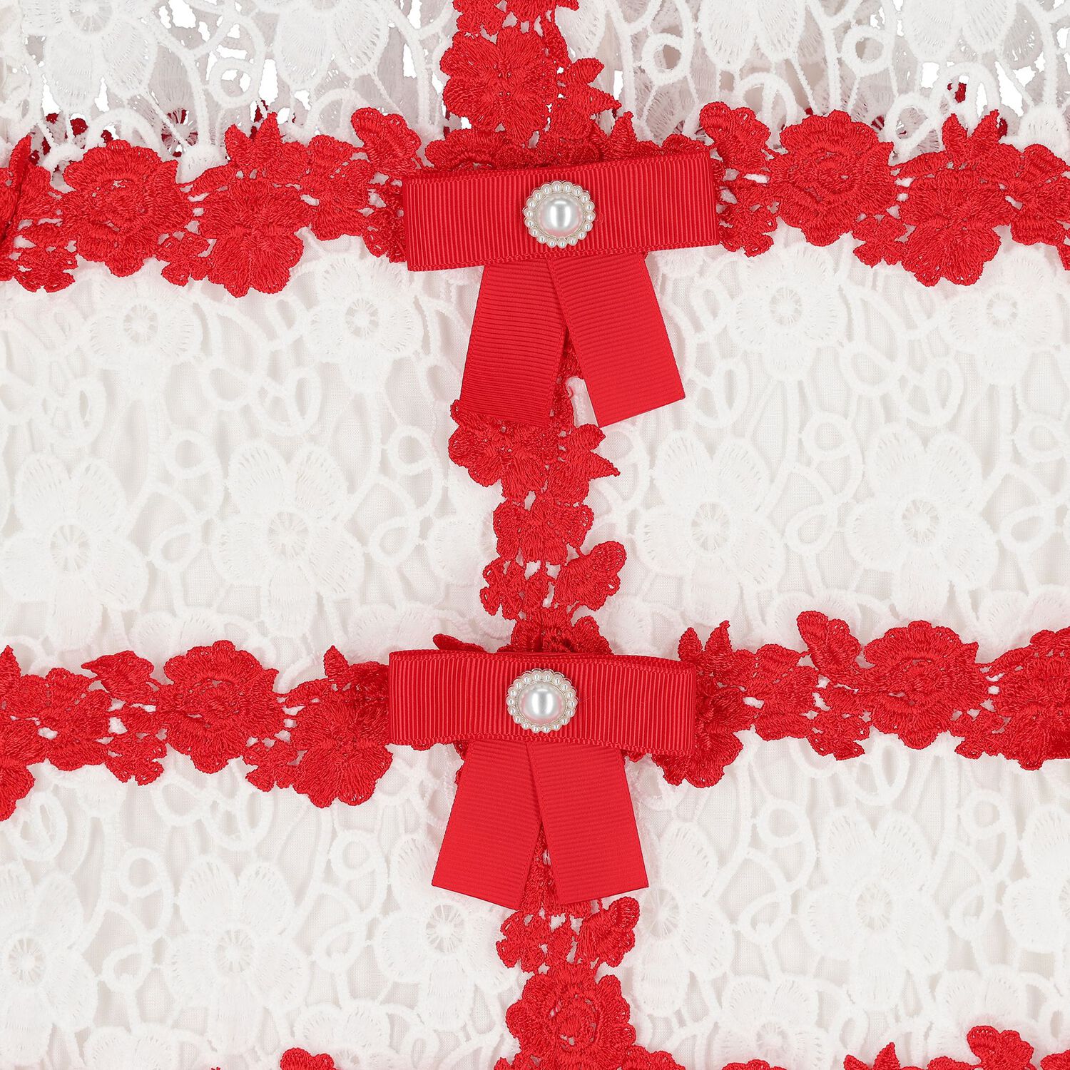 Girls White & Red Embroidered Floral Dress, 1, hi-res