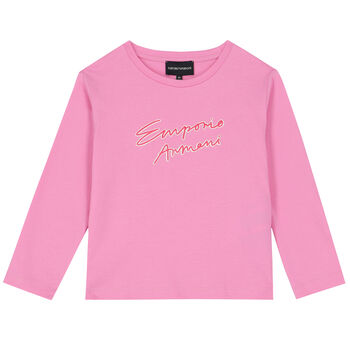 Girls Pink Logo Long Sleeve Top