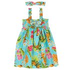Girls Aqua Floral Dress Set, 3, hi-res
