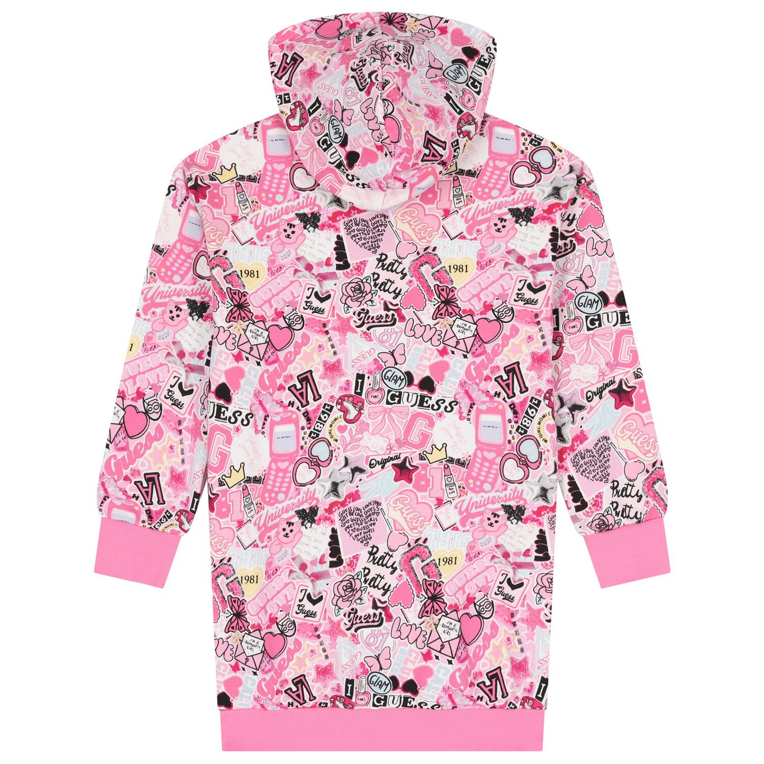 Girls Pink Logo Hooded Dress, 1, hi-res image number null