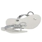 Girls Ivory & Silver Bow Flip Flops, 1, hi-res