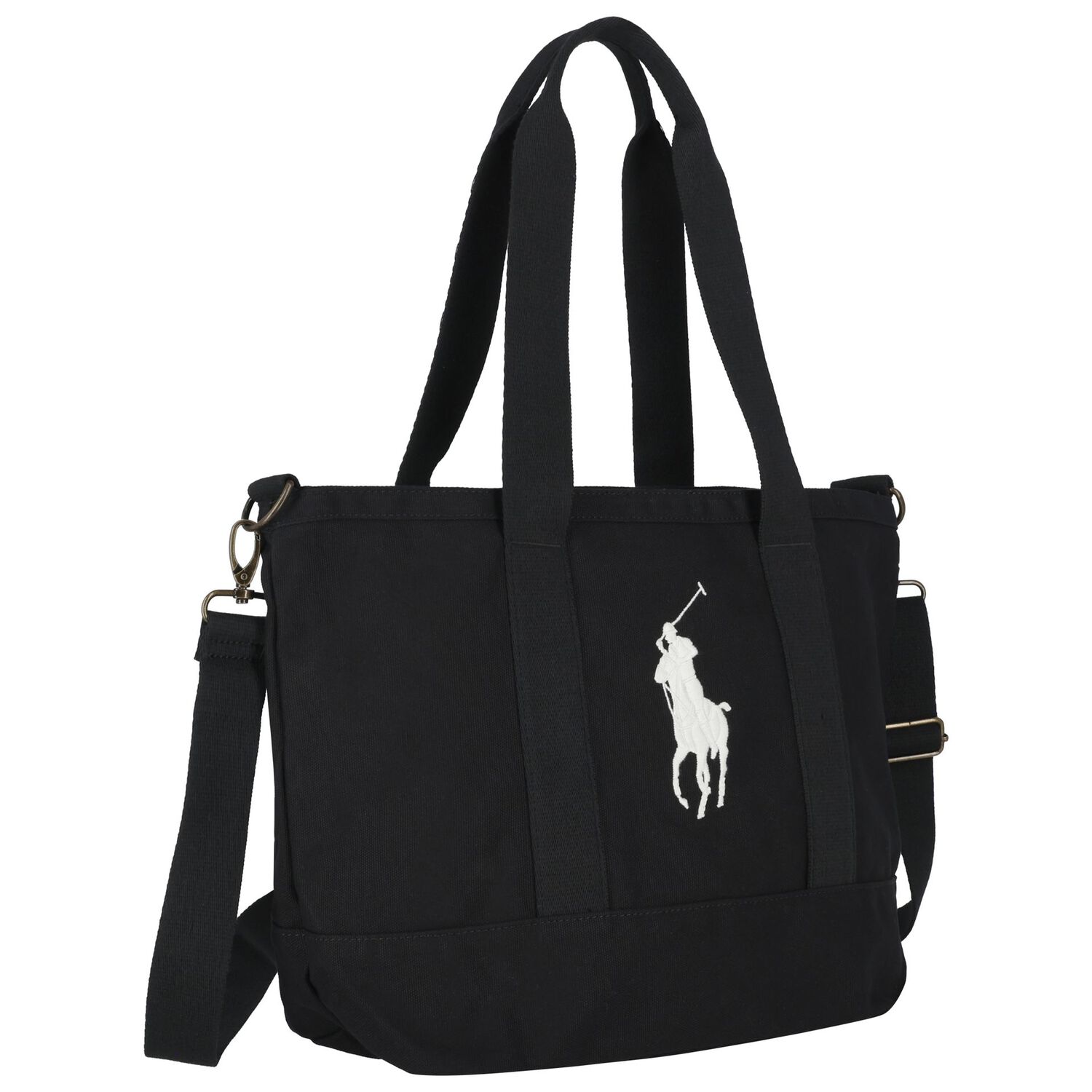 Girls Black Canvas Pony Logo Tote Bag ( 44cm ), 2, hi-res
