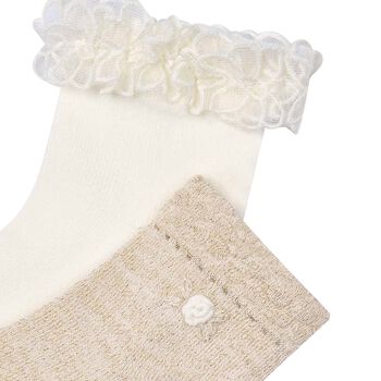 Girls Ivory & Gold Socks (2 Pack)