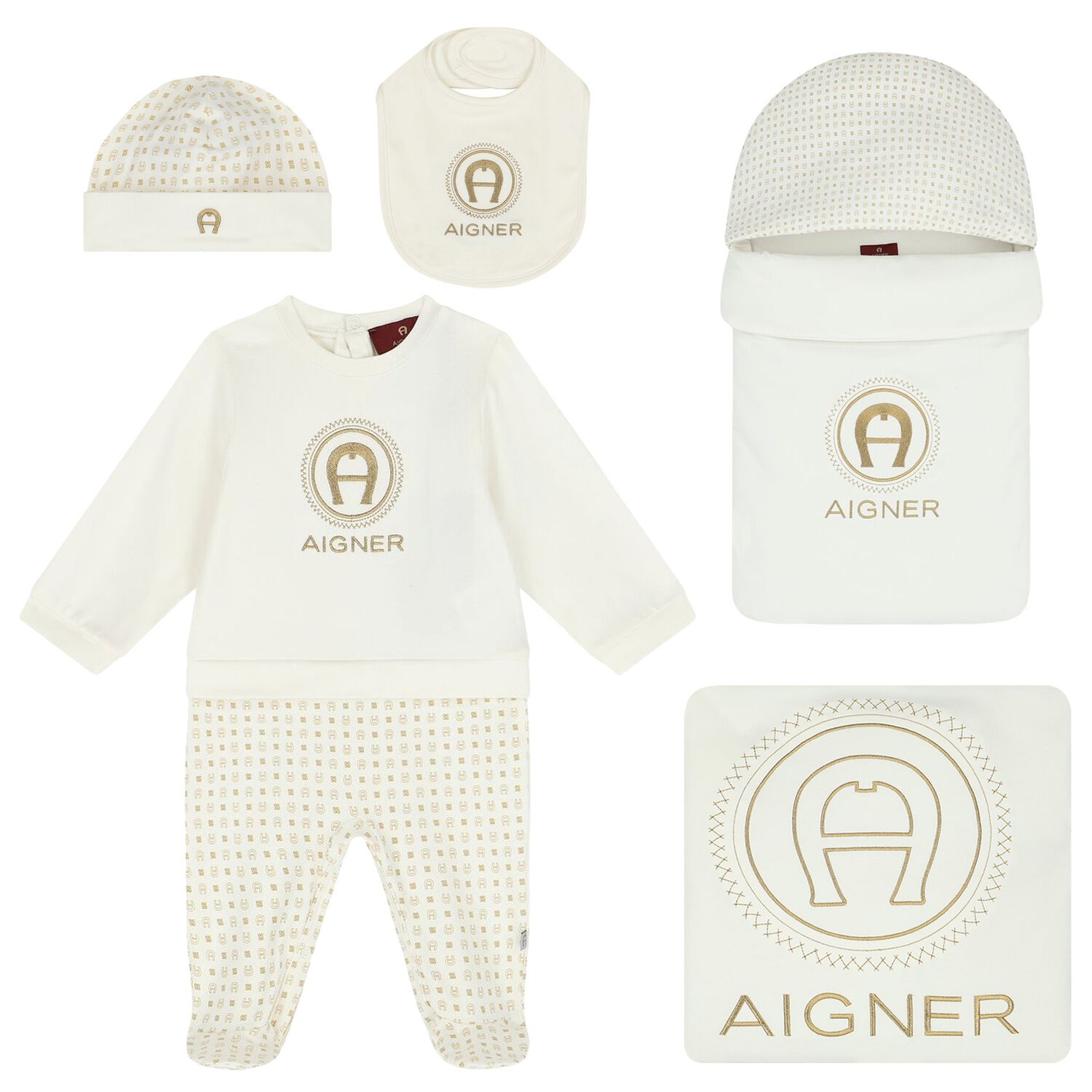 Ivory & Gold Logo Babygrow Set, 1, hi-res