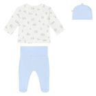 Baby Boys Ivory & Blue Bear Babysuit & Hat Gift Set, 3, hi-res