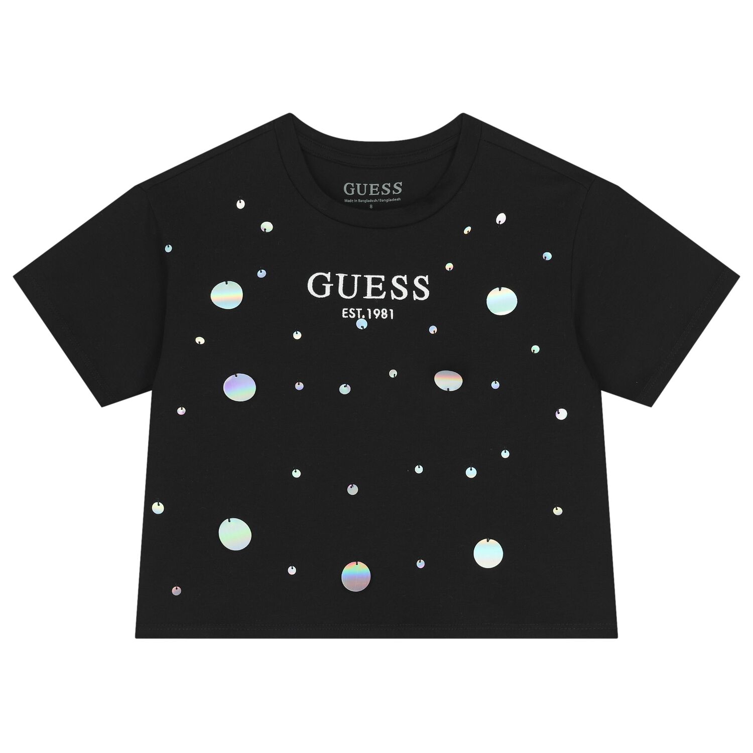Girls Black Logo Sequin T-Shirt, 2, hi-res