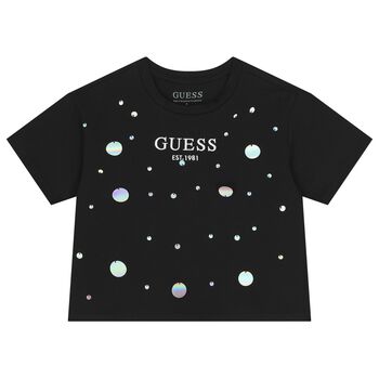 Girls Black Logo Sequin T-Shirt