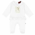 Baby Girls White & Gold Logo Babygrow, 2, hi-res