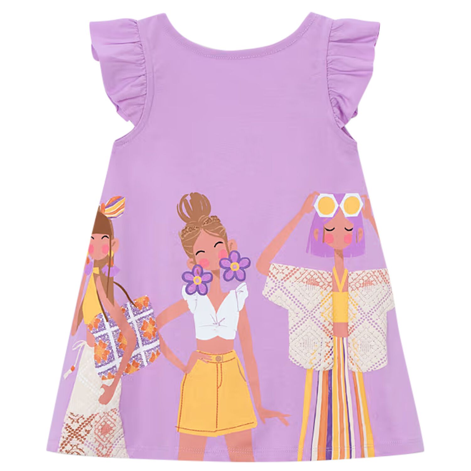 Girls Purple Ruffled Dress, 1, hi-res