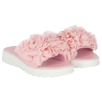 Girls Pink Ruffled Sliders