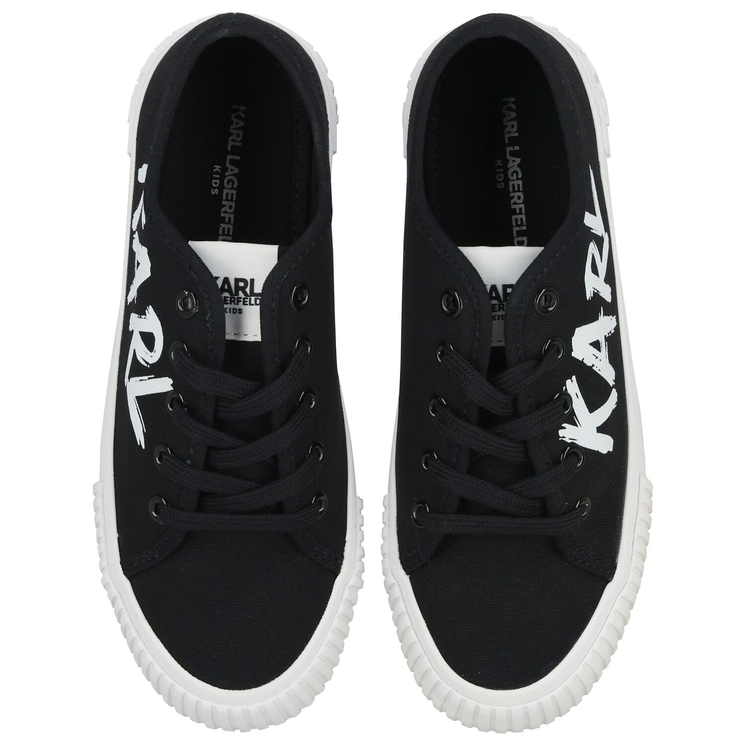 Boys Black & White Logo Trainers, 1, hi-res
