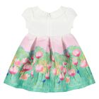 Younger Girls White, Pink & Green Floral Satin Dress, 1, hi-res