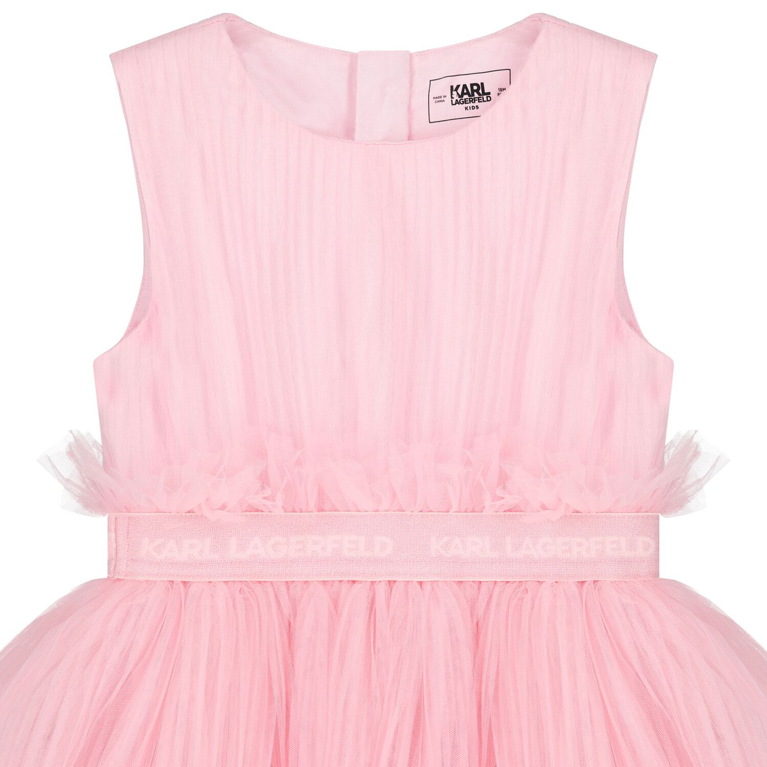 Younger Girls Pink Logo Pleated Tulle Dress, 1, hi-res image number null