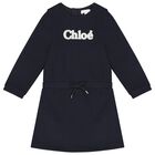 Younger Girls Navy Blue Logo Dress, 1, hi-res
