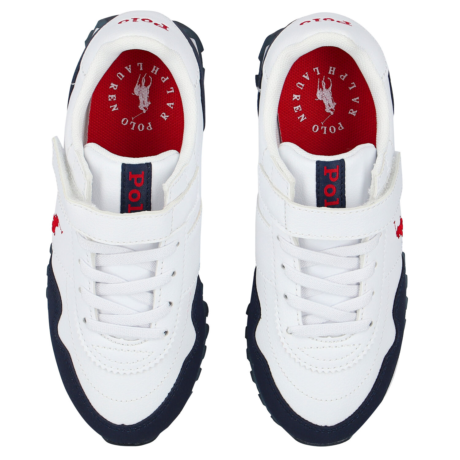 Boys White & Navy Logo Trainers, 1, hi-res