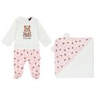 Baby Girls White & Pink Logo Babygrow Set, 1, hi-res