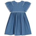 Girls Denim Blue Floral Lace Dress, 1, hi-res