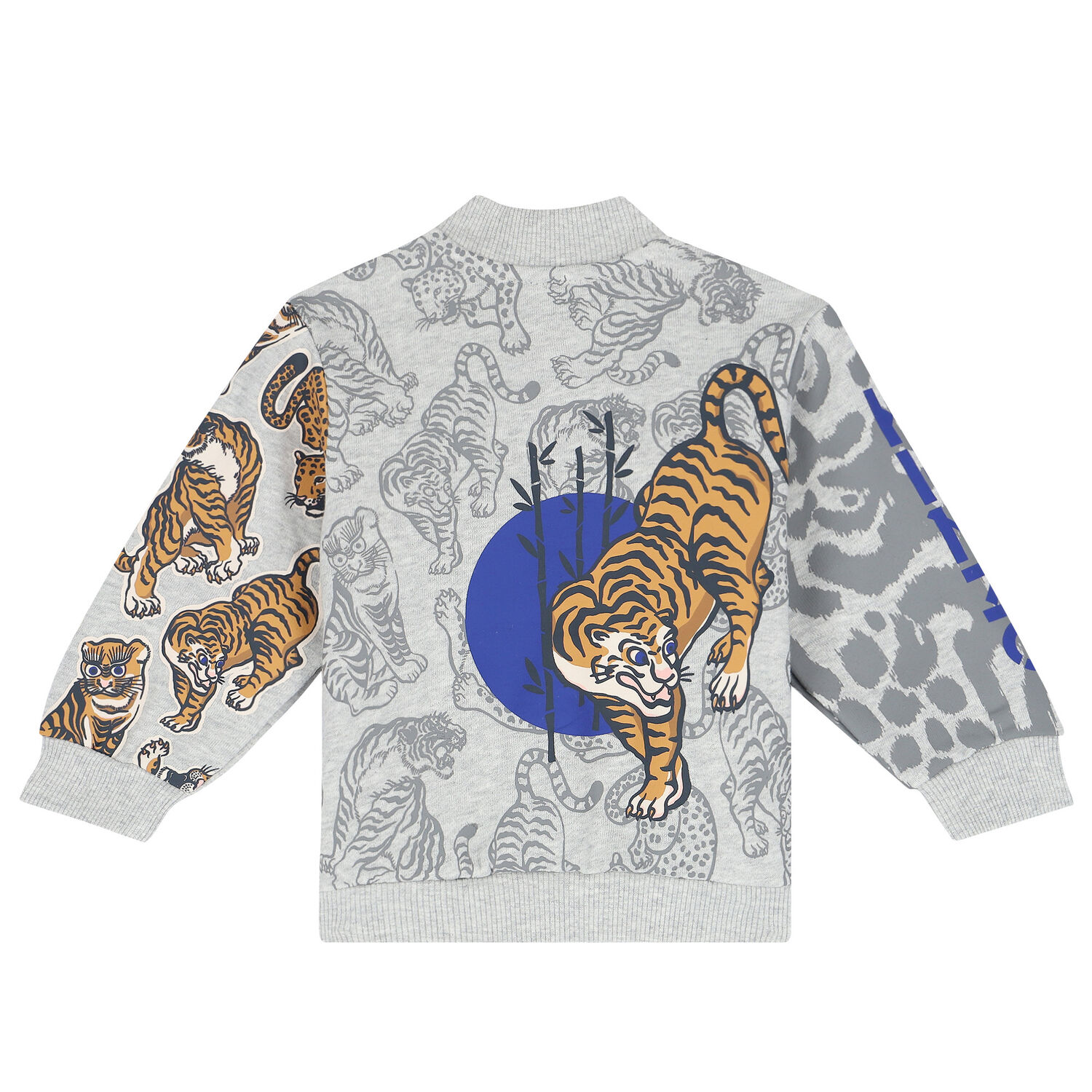 Younger Boys Grey Tiger Logo Zip Up Top, 1, hi-res
