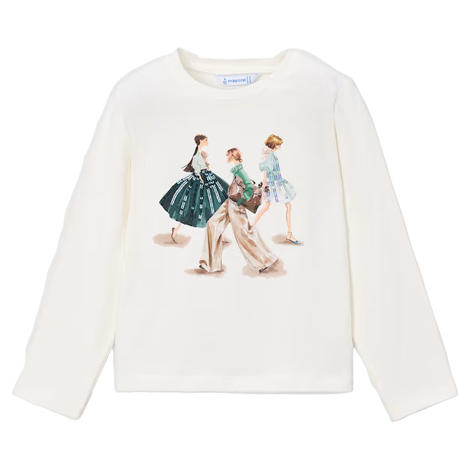 Girls Ivory Long Sleeve Top, 3, hi-res