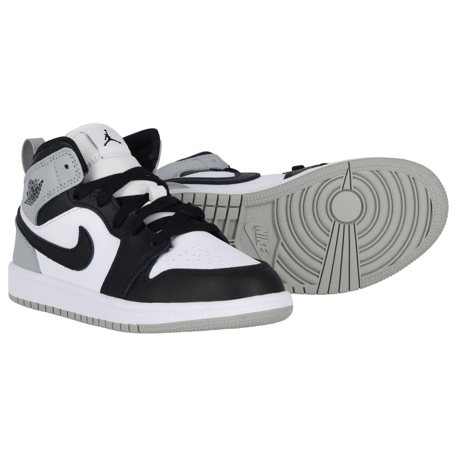 Black, Grey & White Air Jordan 1 Mid Trainers, 2, hi-res