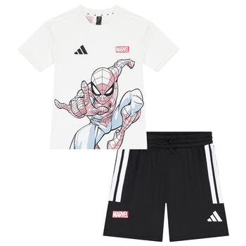 Boys White & Black Marvel Shorts Set