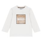 Younger Boys White Logo Long Sleeve Top, 2, hi-res