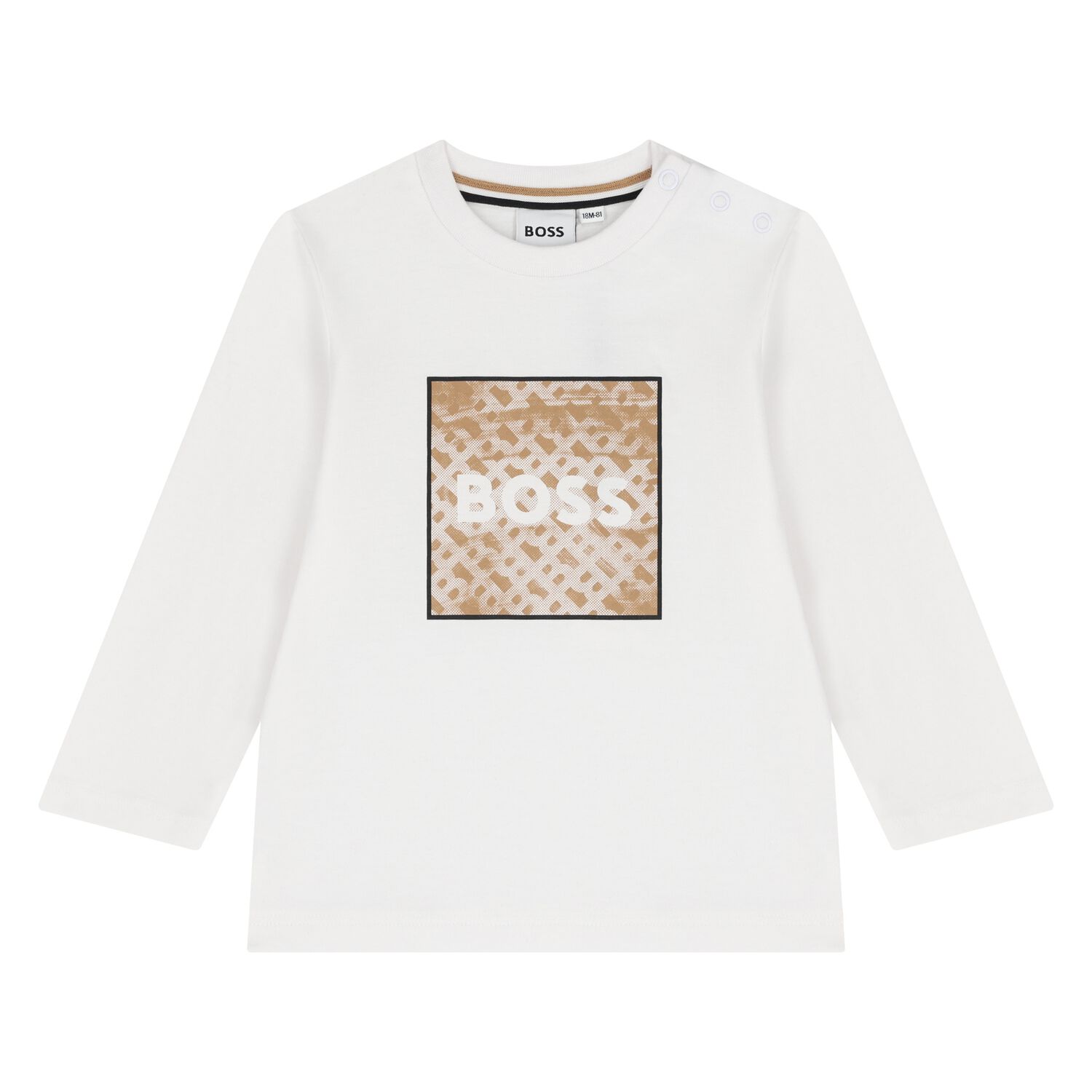 Younger Boys White Logo Long Sleeve Top, 2, hi-res