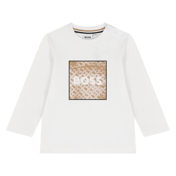 Younger Boys White Logo Long Sleeve Top