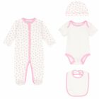 aby Girls White & Pink Hearts Babygrow Set, 1, hi-res