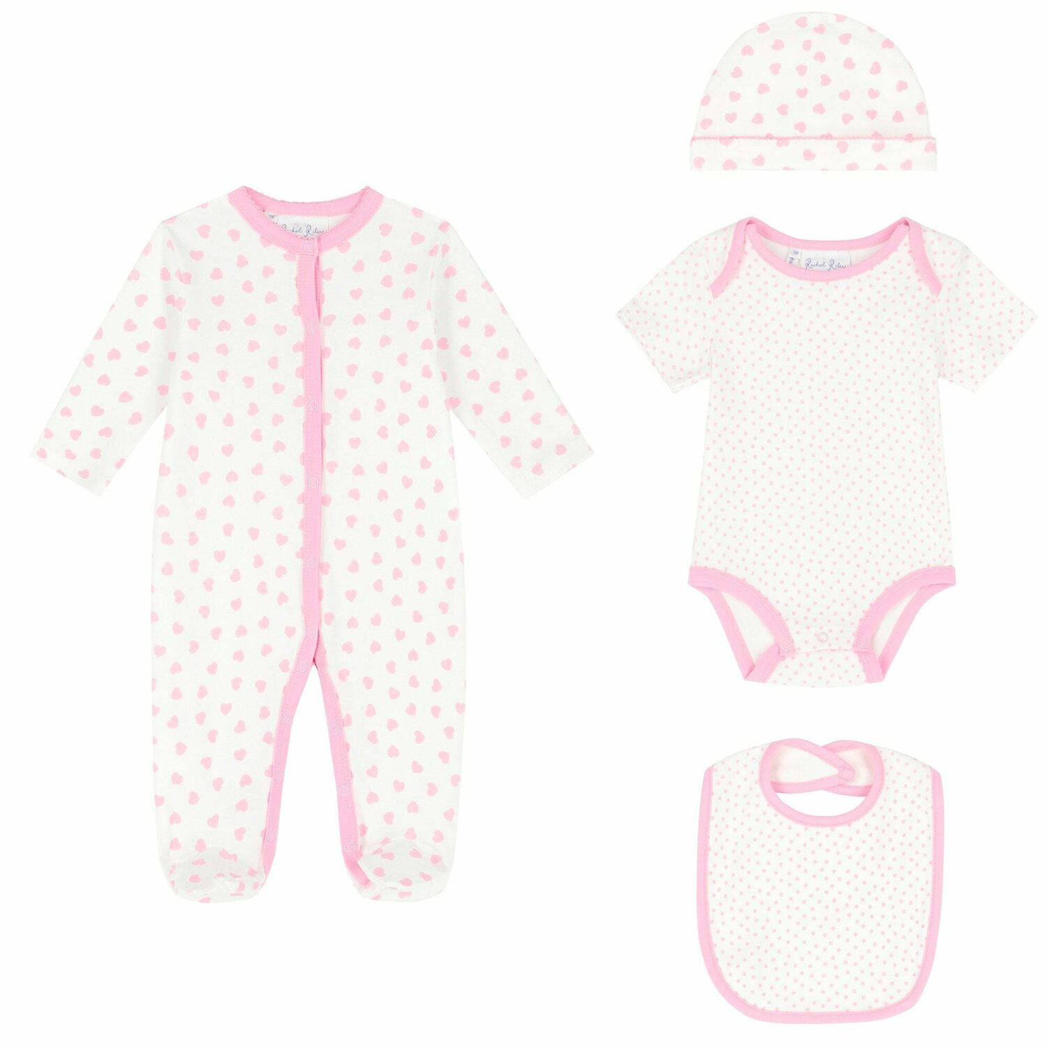 aby Girls White & Pink Hearts Babygrow Set, 1, hi-res