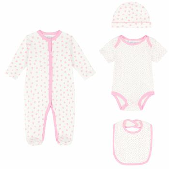 aby Girls White & Pink Hearts Babygrow Set