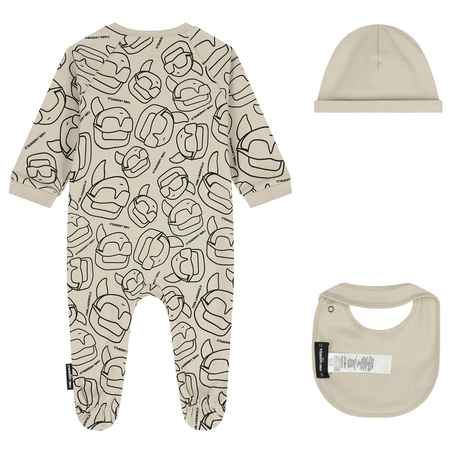Baby Boys Beige Ikonik Karl Babygrow Gift Set, 1, hi-res