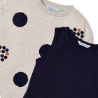 Girls Beige & Navy Blue Dress Set, 1, hi-res