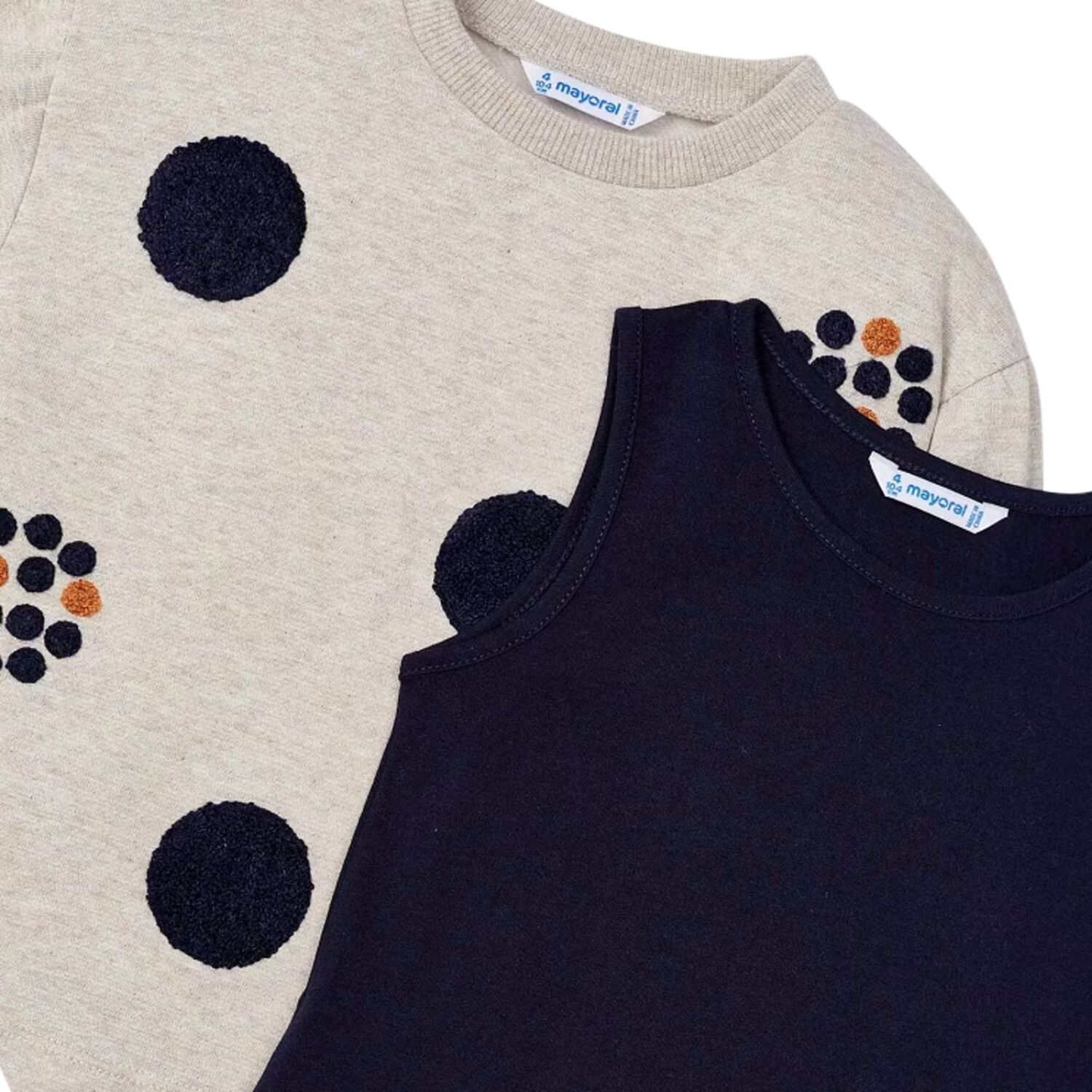 Girls Beige & Navy Blue Dress Set, 1, hi-res image number null