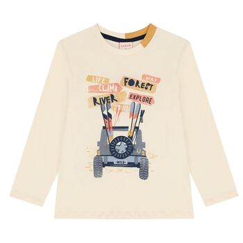 Boys Beige Car Long Sleeve Top