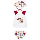 Baby Girls White & Red Swimsuit Set with Hat, 1, hi-res