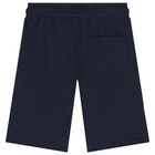 Boys Navy Blue Logo Shorts, 1, hi-res