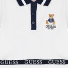 Girls White Cotton Bear Logo Dress, 1, hi-res