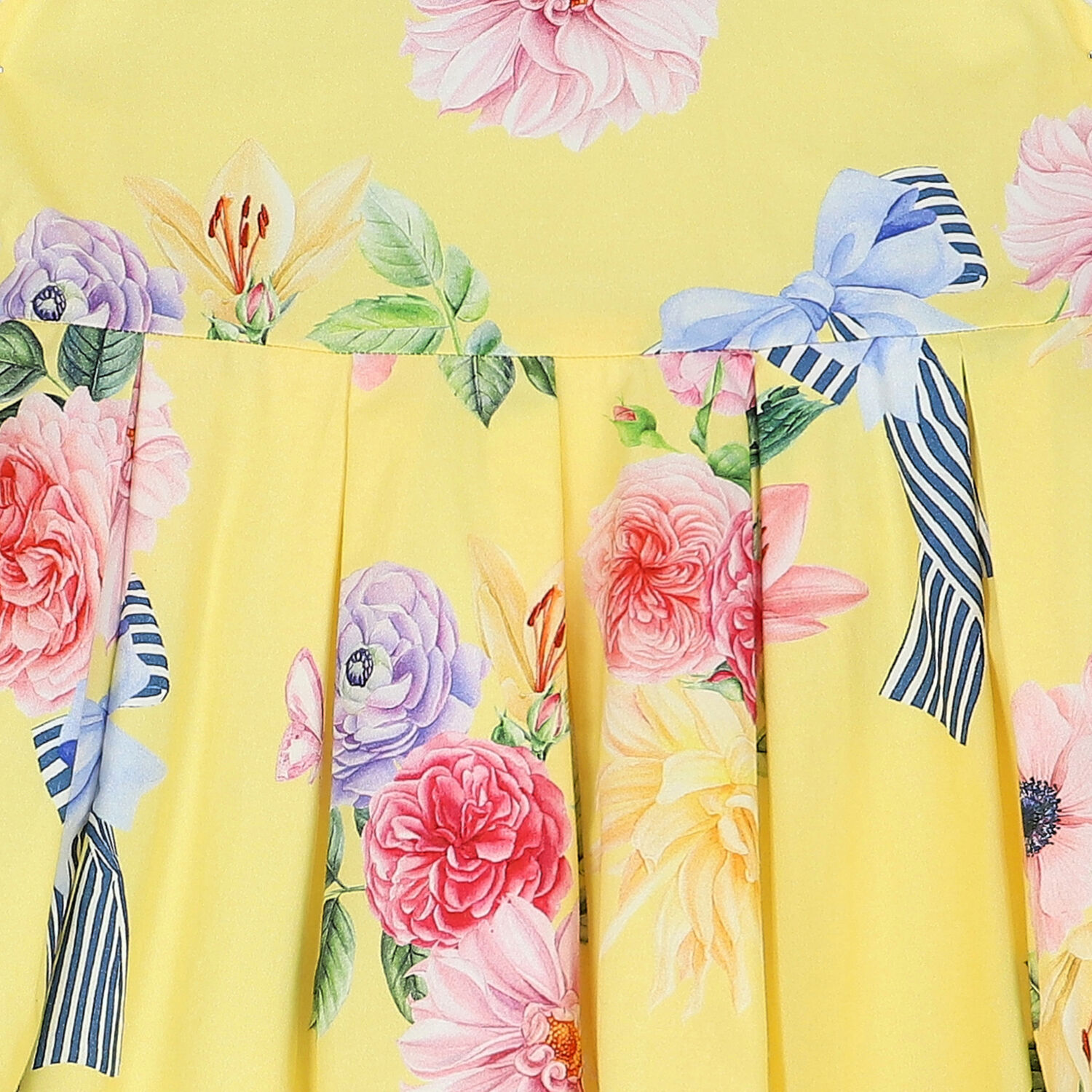 Girls Yellow Floral & Bow Dress, 1, hi-res