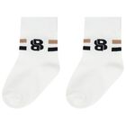 Baby Boys Beige, White & Black Logo Socks ( 3-Pack ) , 1, hi-res