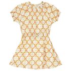 Girls Beige & White Logo Dress, 1, hi-res