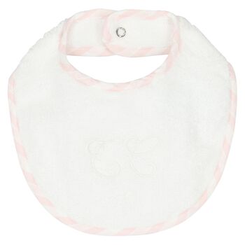 Baby Girls White & Pink Logo Bib