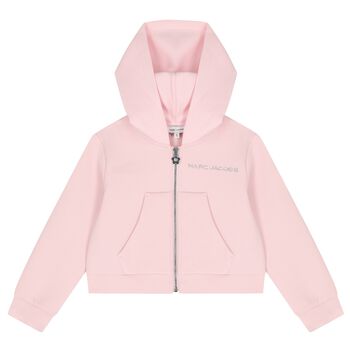 Girls Pink Logo Hooded Zip Up Top