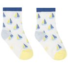 Baby Boys Ivory & Blue Boat Print Socks ( 3-Pack ), 3, hi-res